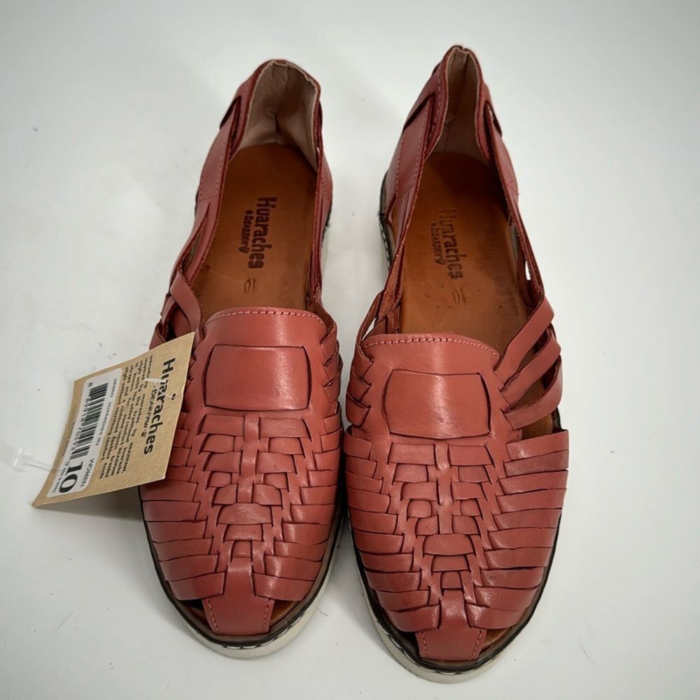 NWT Leather woven shoe 10 Handmade Huaraches Sandal Mexican style pink/brown